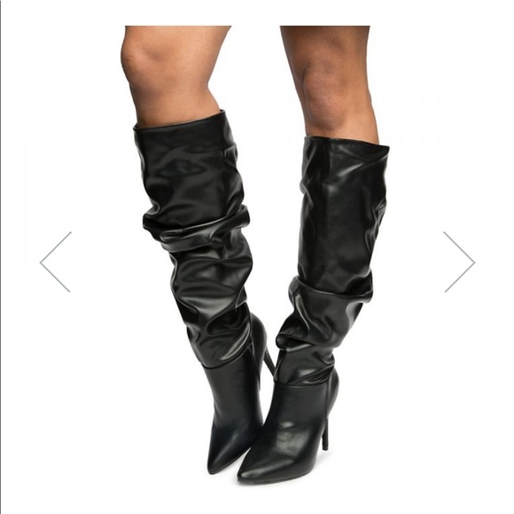 Knee High Slouchy Scrunch toe Stiletto Heel Boots - Picture 3 of 6